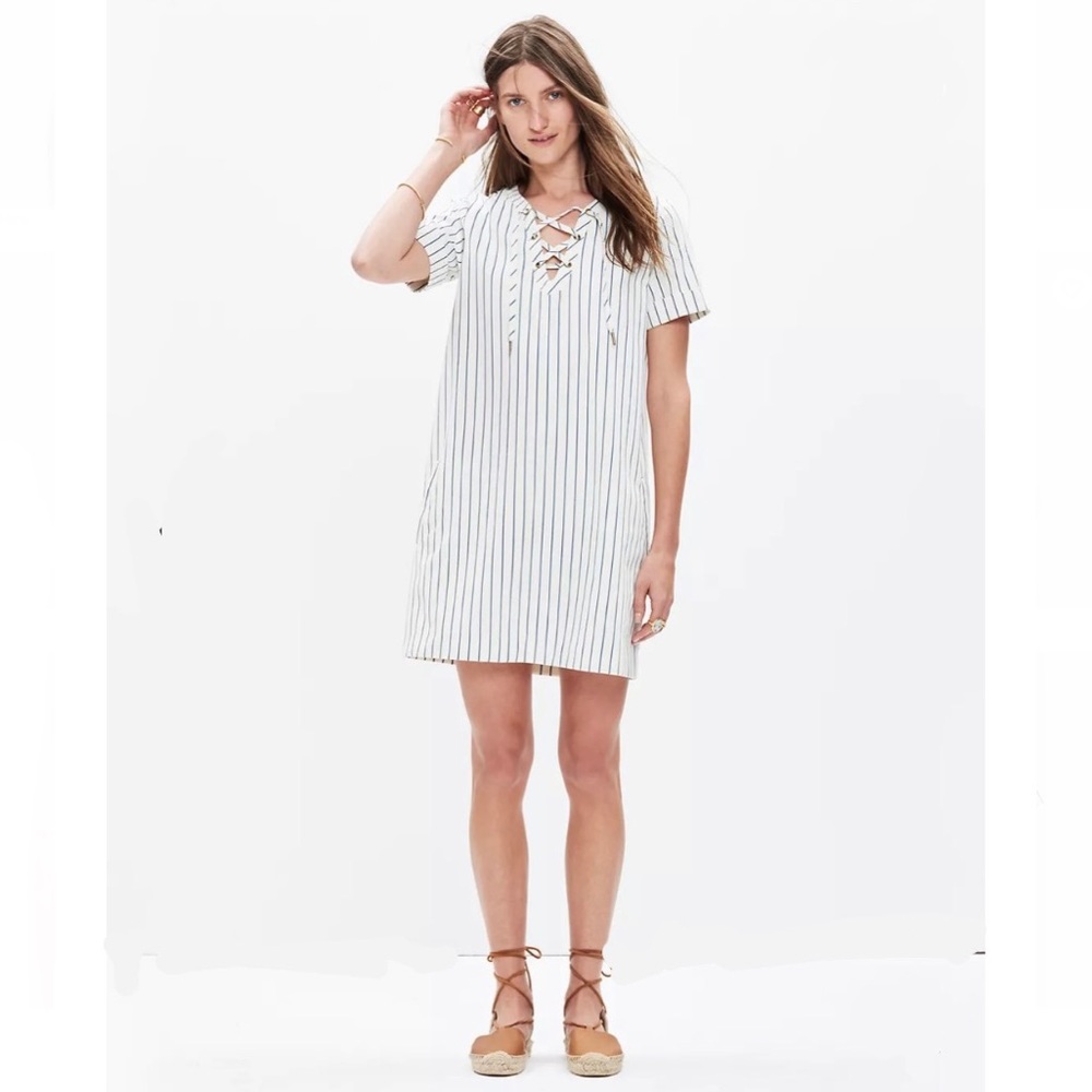 Madewell Harbor Lace-Up Striped Shift Dress Size S - Picture 1 of 9